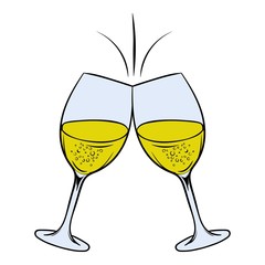 Glasses of white wine icon cartoon