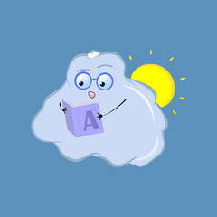 Cute cloud character vector sticker. Hand-drawn illustration for weather forecast
