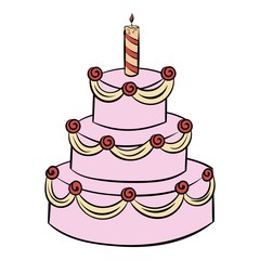 Three-tiered birthday cake icon cartoon