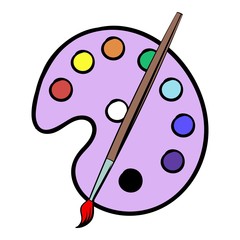 Palette with brush icon cartoon