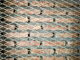 Two layer of steel mesh and brick wall texture