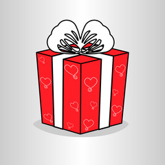 red gift box with white ribbon bow