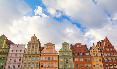 colorful houses on historic market square in Wroclaw, Poland