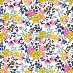 Trendy seamless floral ditsy pattern. Fabric design with simple flowers. Vector seamless background. Garden pattern.