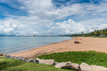 Shark and marine stinger nets to protect swimmers on The Strand beach, Townsville, Australia