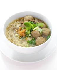 Asian food Beef and meat ball noodle soup