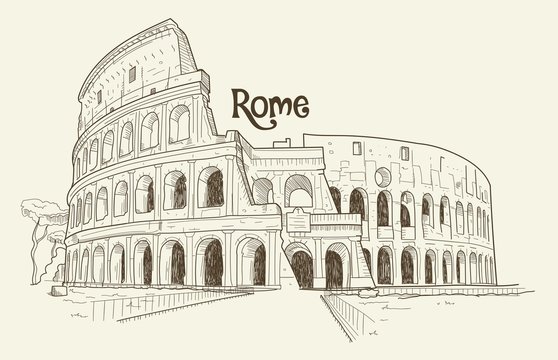 Handdrawn sketch of the Colosseum in Rome