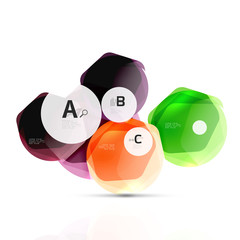 Glass color hexagons. Glossy plastic hexagon design with text