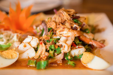 delicious spicy seafood of Thailand street food