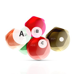 Glass color hexagons. Glossy plastic hexagon design with text