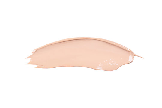 liquid foundation paint strokes isolated on white. Cosmetic makeup foundation isolated on white background, tone cream smudged, concealer. Smear stroke.