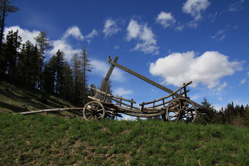 Farmer's Old Wooden Rack Wagon, Alps, Austria