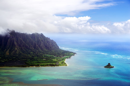 Aerial view of the island of Mokolii, Oahu, Hawaii