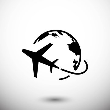 Plane Globe Icon stock vector illustration flat design