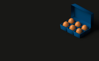 EGGS IN AN EGG BOX ON PLAIN BACKGROUND