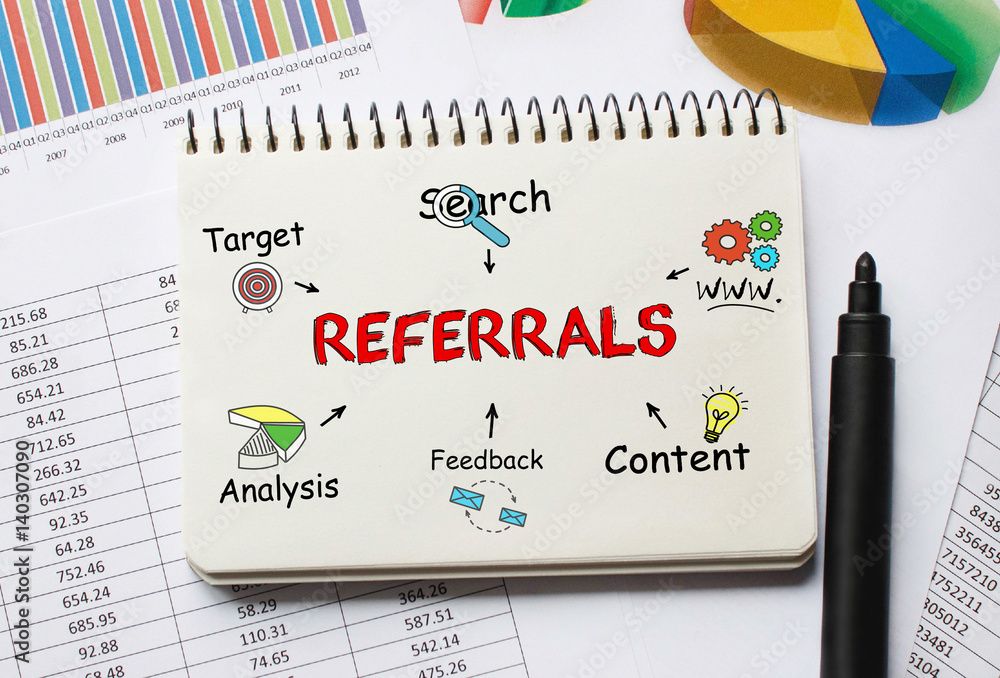 Poster notebook with toolls and notes about referrals