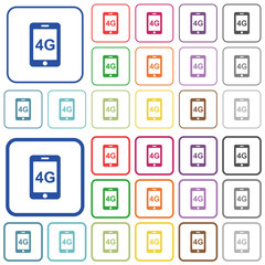 Fourth generation mobile network outlined flat color icons