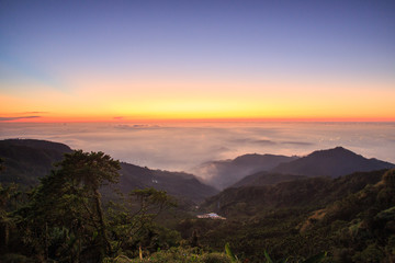 Fototapeta na wymiar The sunset on the mountain,The whole sky was dyed orange,Taiwan,Asia.