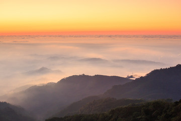 The sunset on the mountain,The whole sky was dyed orange,Taiwan,Asia.