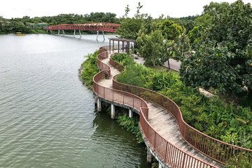 Naklejka premium Lorong Halus Bridge at Punggol Waterways, Singapore