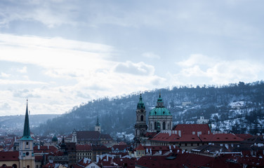 panoramic view at Prague red roofs
