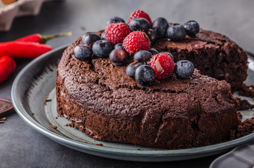 Brownies cake with chilli and berrries