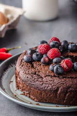 Brownies cake with chilli and berrries