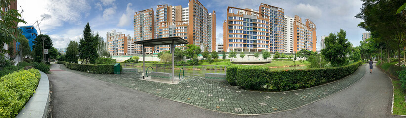 Paniramic view of Singapore Public Housing Apartments in Punggol District, Singapore