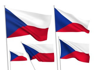 Czech Republic vector flags set. 5 wavy 3D cloth pennants fluttering on the wind. EPS 8 created using gradient meshes isolated on white background. Five flagstaff design elements from world collection