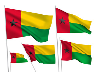 Guinea-Bissau vector flags set. 5 wavy 3D cloth pennants fluttering on the wind. EPS 8 created using gradient meshes isolated on white background. Five flagstaff design elements from world collection