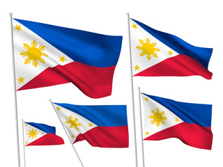 Philippines vector flags set. 5 wavy 3D cloth pennants fluttering on the wind. EPS 8 created using gradient meshes isolated on white background. Five flagstaff design elements from world collection