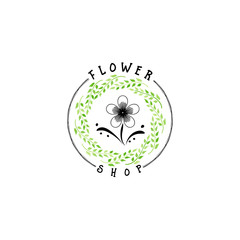 Badge for small businesses - Flower shop Counter Staff. Sticker, stamp, logo - for design, hands made. With the use of floral elements, calligraphy and lettering
