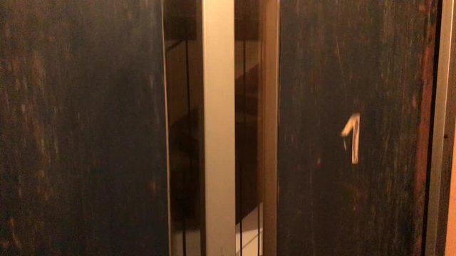 Ruined building lift goes up slow-mo 1920X1080 HD footage - Old elevator drive in slow motion 1080p FullHD video 