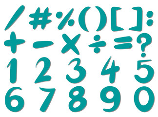 Numbers and signs in blue color