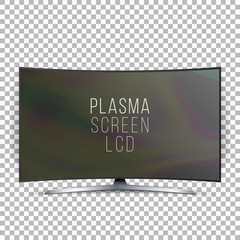 Screen Lcd Plasma Vector. Curved TV Modern Blank Led Screen Panel Isolated On White Background. Realistic Illustration