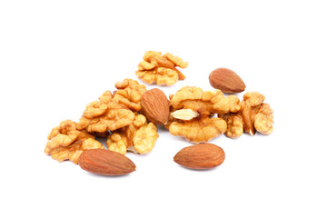  Healthy walnuts and almond isolated on white background