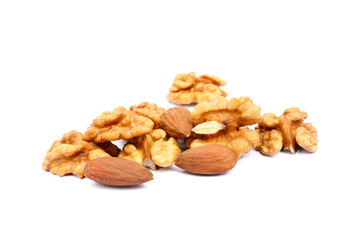  Healthy walnuts and almond isolated on white background