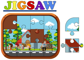 Jigsaw puzzle game with kids running