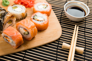 Sushi set served on a board