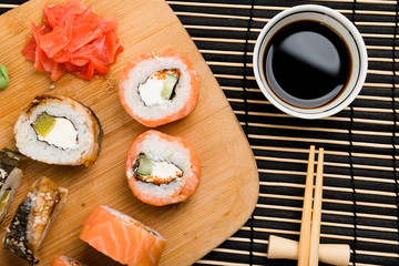 Sushi set served on a board