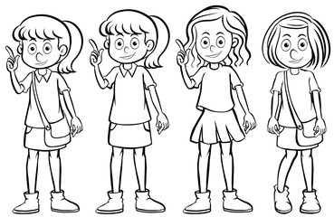 Girl in four different costumes