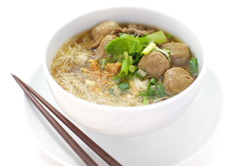 Asian food Beef and meat ball noodle soup
