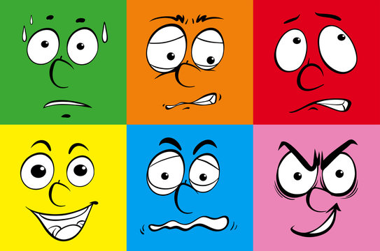 Human faces on different colors background