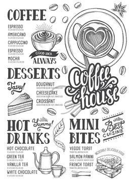 Coffee menu restaurant, food template.