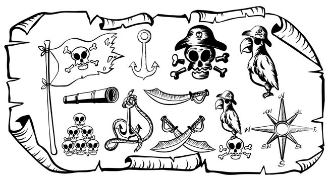Treasure map with pirate symbols
