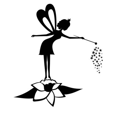 Fairy black silhouette with a magic wand