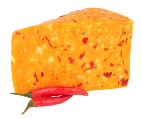 Fototapeten Chilli Flavour Cheddar Cheese Isolated On White © philip kinsey