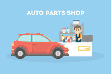 Auto parts shop for vehicle transport. Repairing cars. Service.