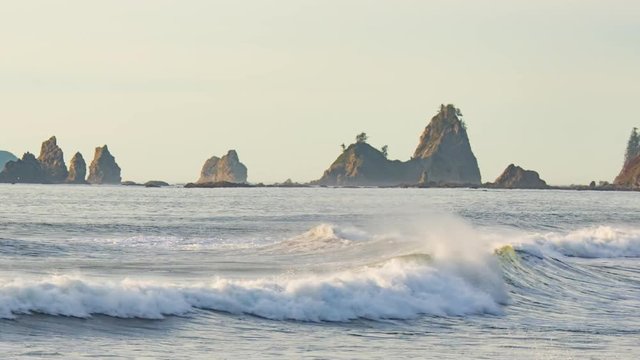 Ocean surf at sunset at Rialto Beach, Olympic National Park, Washington. 14-bit Raw video converted to 10-bit ProRes 422.