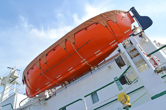 The saving whaleboat onboard the sea vessel, the bottom view